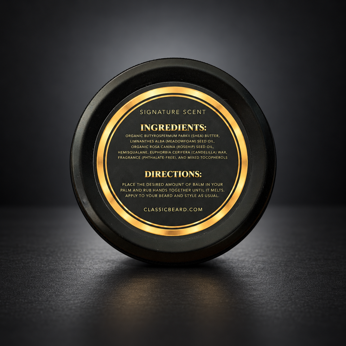 Classic Beard Co. Signature Scent Beard Balm 3 oz ingredients directions view