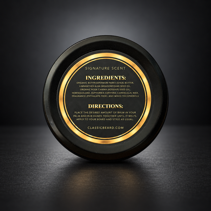 Classic Beard Co. Signature Scent Beard Balm 3 oz ingredients directions view