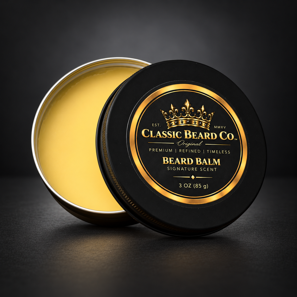 Classic Beard Co. Signature Scent Beard Balm 3 oz open tin view