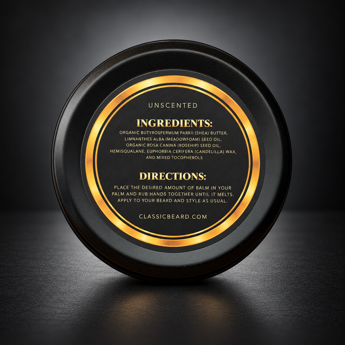 Classic Beard Co. Unscented Beard Balm 3 oz ingredients and directions view